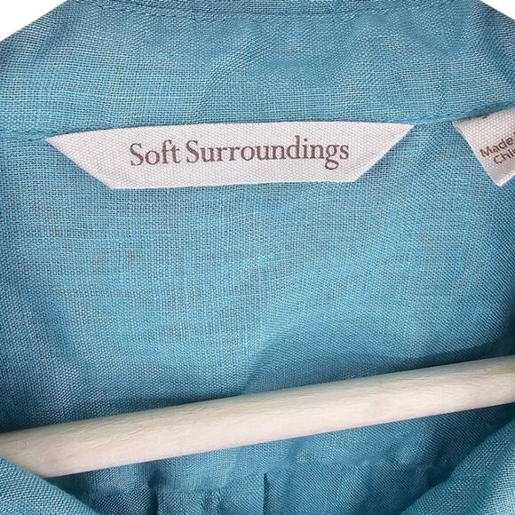 Soft Surroundings Womens S Island Breeze Lagenlook‎ Turquoise Linen Top - Picture 4 of 12